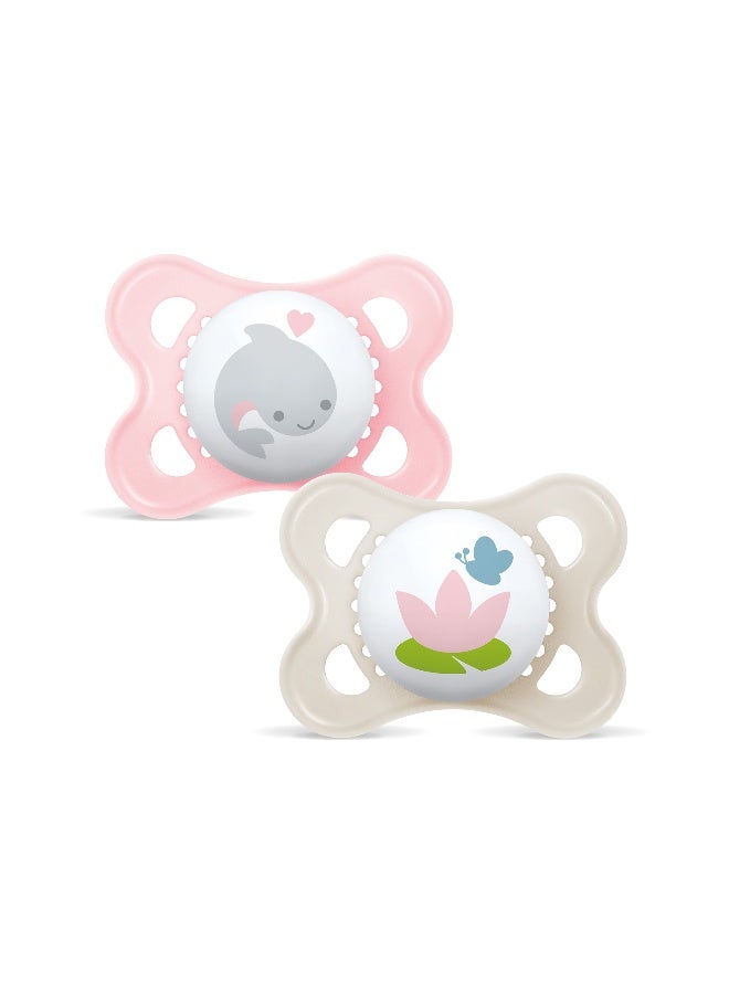 Mam Baby Original Silicone Pacifier - 2-6 M | Sealife Pink & Beige - Pack of 2 - Image 1