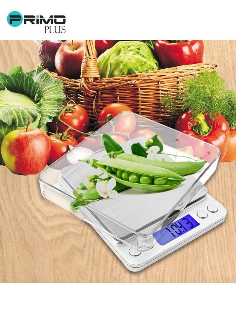 ميزان طعام رقمي صغير مزود بكفة فضي