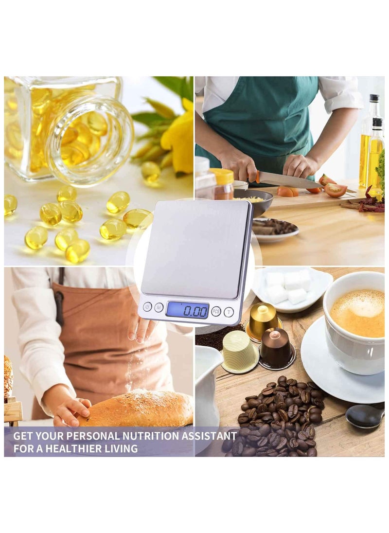 ميزان طعام رقمي صغير مزود بكفة فضي