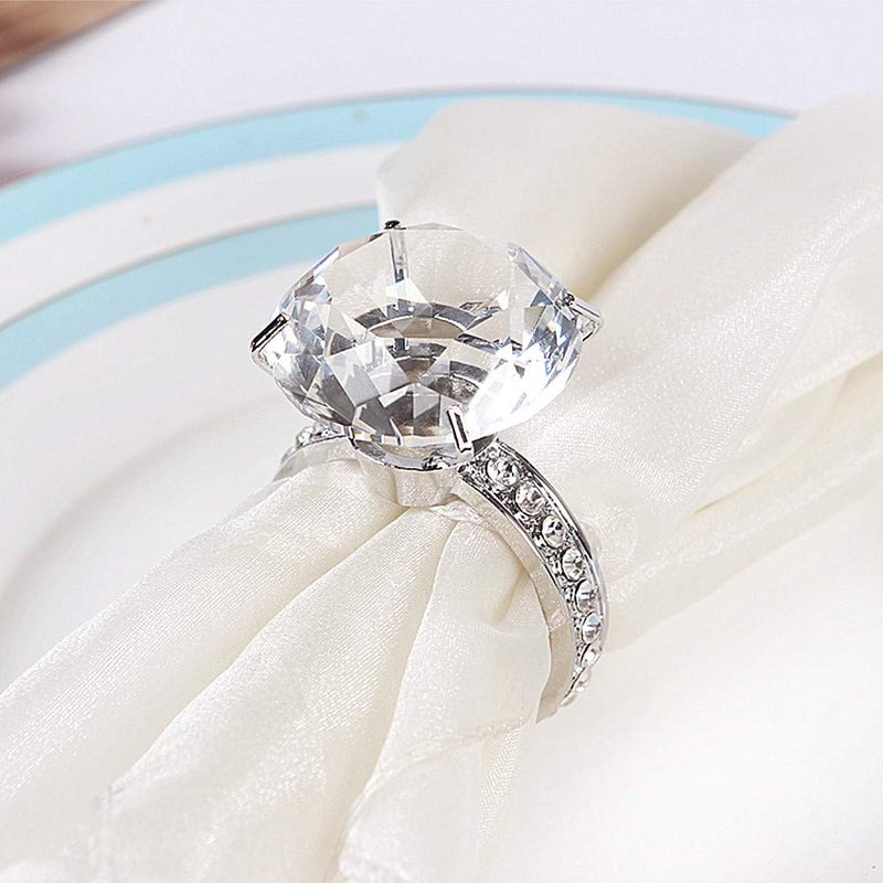 LABJULY Diamond Napkin Rings Set of 8 Silver Crystal Rhinestone Summer Wedding Napkin Ring Holders Birthday Homecoming Housewarming Dinner Banquet Table Linen Accessory 