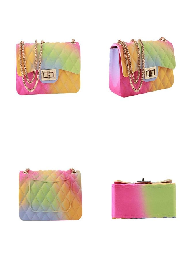 Nutteri Women Rainbow Handbags Jelly Purse Candy Color Quilted Crossbody Shoulder Bag (L, Color B) - Image 3