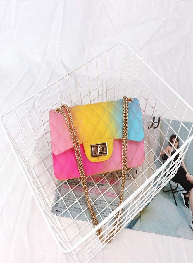 Nutteri Women Rainbow Handbags Jelly Purse Candy Color Quilted Crossbody Shoulder Bag (L, Color B) - Image 5