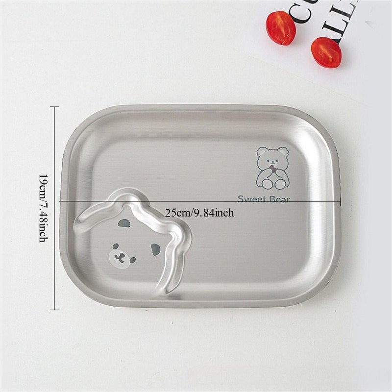 صينية غداء مربعة من الفولاذ المقاوم للصدأ 304 بتصميم ديناصور مقسمة مع مجموعة وجبات - Image 3