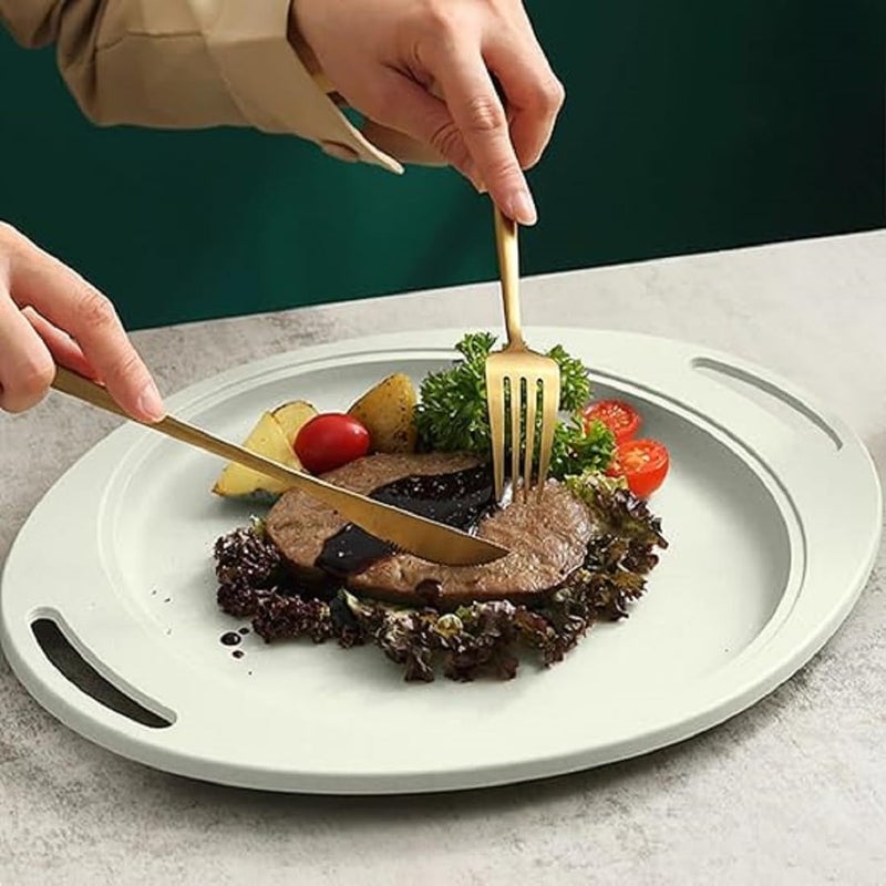Amillee Wheat Straw Oval Serving Tray with Handle, Unbreakable & Lightweight Food Dish, Steak Plate, Kitchen & Party Platter, Perfect for, Parties & Gifting Large Reusable Plates (Pack of 2, Green) - Image 3