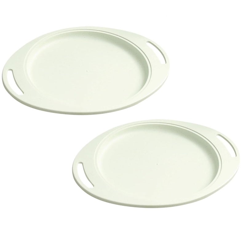 Amillee Wheat Straw Oval Serving Tray with Handle, Unbreakable & Lightweight Food Dish, Steak Plate, Kitchen & Party Platter, Perfect for, Parties & Gifting Large Reusable Plates (Pack of 2, Green) - Image 1