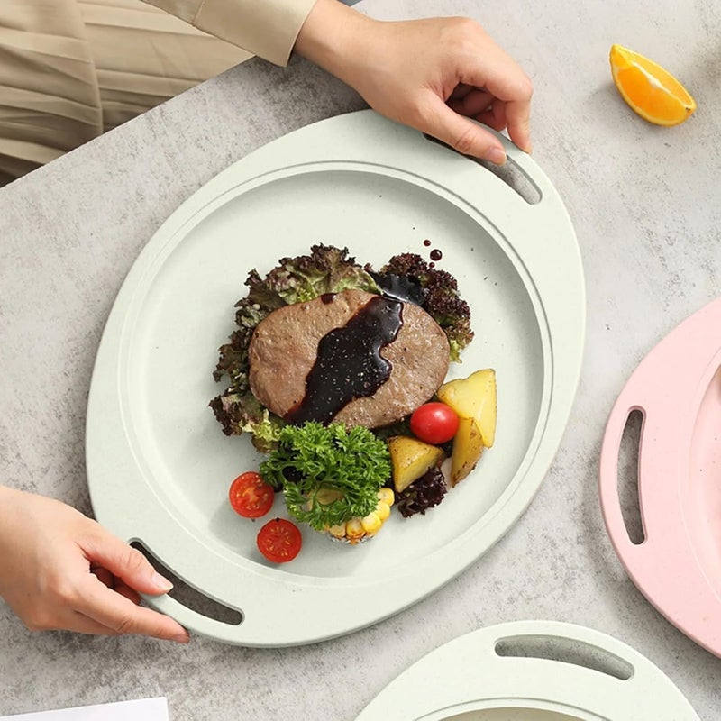 Amillee Wheat Straw Oval Serving Tray with Handle, Unbreakable & Lightweight Food Dish, Steak Plate, Kitchen & Party Platter, Perfect for, Parties & Gifting Large Reusable Plates (Pack of 2, Green) - Image 4