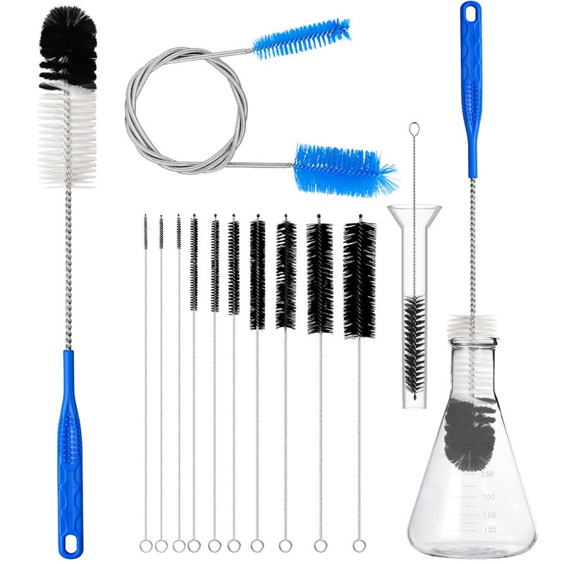12Pcs Glass Tube Pipe Cleaners Brush KitLong Nylon Straw Brush for Glass Funnel and Bottle17inch Long Handle82in Different Diameters Brushes35in Flexible DoubleEnded Hose Tool Blue