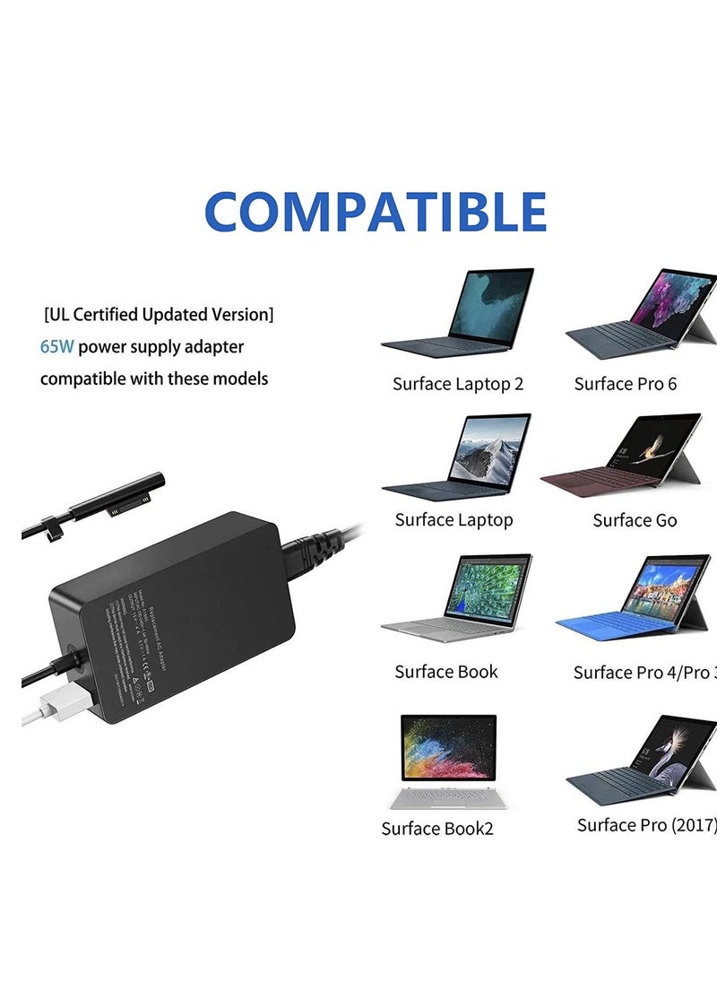 Generic - Surface Pro Charger Fit for Microsoft Surface Pro 3 & 4 & 5 & 6 /65W AC Power Adapter for Microsoft Windows Surface Book 2 & 3 Surface Go Surface Laptop with USB Charging Port - Image 1