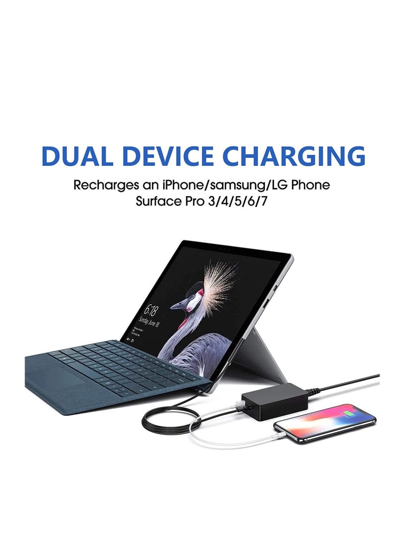 Generic - Surface Pro Charger Fit for Microsoft Surface Pro 3 & 4 & 5 & 6 /65W AC Power Adapter for Microsoft Windows Surface Book 2 & 3 Surface Go Surface Laptop with USB Charging Port - Image 1