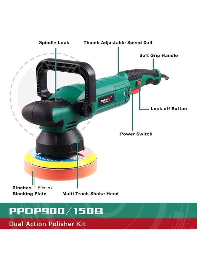 erorex - Dual Action Polisher Kit Random Orbit Car Polisher And Buffers 900W Car Polishing Machines 6 Variable Speeds Orbital Sander Machine Soft Start 150Mm Base Detachable U Handle - Image 1