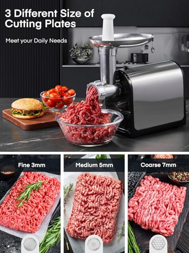 HOUSNAT Electric Meat Grinder, 3200W Max Meat Grinders for Home Use, HOUSNAT 3 in 1 Heavy Duty Meat Mincer with 2 Blades and 3 Plates, Sausage Stuffer Tube & Kubbe Kit, Stainless Steel - Image 5