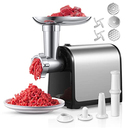 HOUSNAT Electric Meat Grinder, 3200W Max Meat Grinders for Home Use, HOUSNAT 3 in 1 Heavy Duty Meat Mincer with 2 Blades and 3 Plates, Sausage Stuffer Tube & Kubbe Kit, Stainless Steel - Image 1