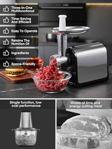 HOUSNAT Electric Meat Grinder, 3200W Max Meat Grinders for Home Use, HOUSNAT 3 in 1 Heavy Duty Meat Mincer with 2 Blades and 3 Plates, Sausage Stuffer Tube & Kubbe Kit, Stainless Steel - Image 4