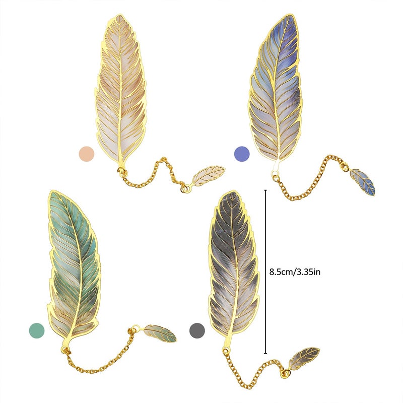 emmoolife 4 Pieces Metal Feather Bookmarks with Chain, Birthday Gifts Book Mark Bookmarks for Book Lovers Writers Readers Children Teens Men Women Adults Teacher - Image 3