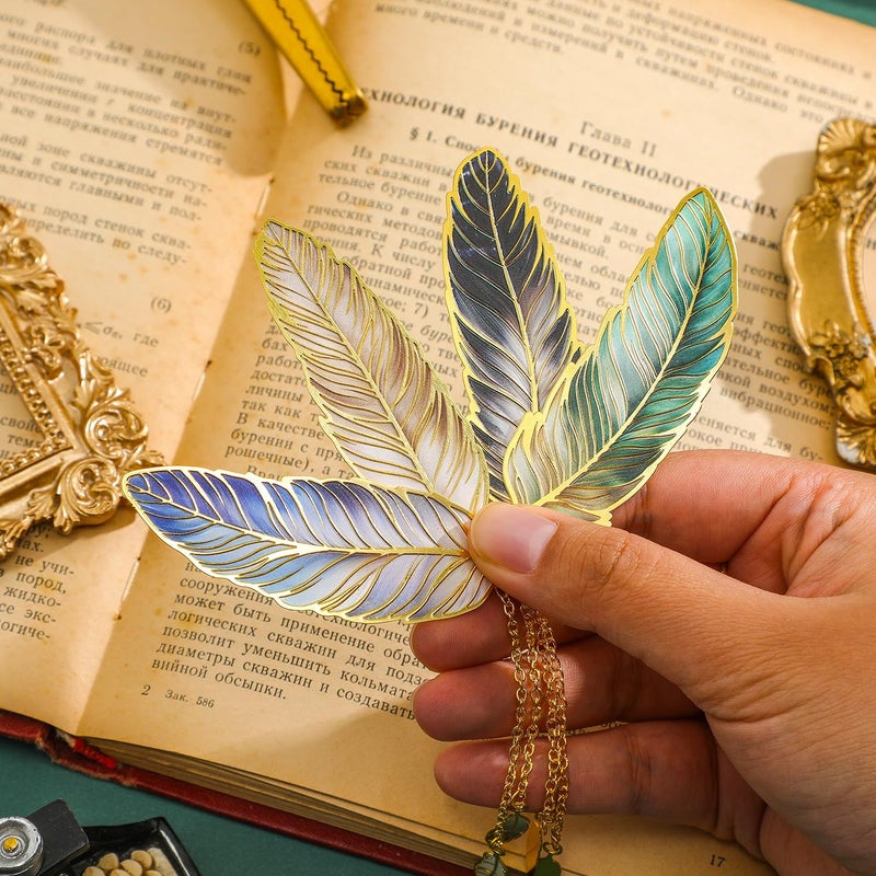 emmoolife 4 Pieces Metal Feather Bookmarks with Chain, Birthday Gifts Book Mark Bookmarks for Book Lovers Writers Readers Children Teens Men Women Adults Teacher - Image 4