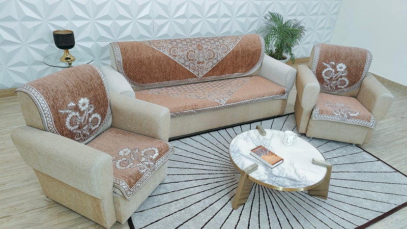 KREEVA Velvet Chenille Sofa Cover | for 5 Seater (3+1+1) Sofa | (Florida Multicolor_5, 6 Piece Set) | Sofa Slipcovers - Image 5
