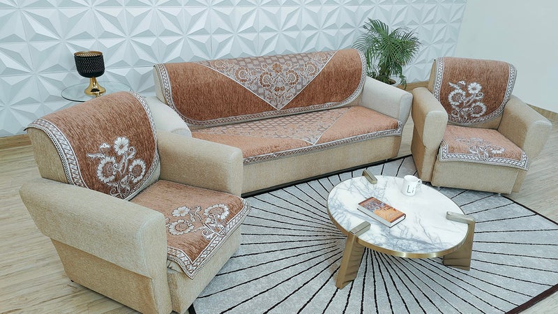 KREEVA Velvet Chenille Sofa Cover | for 5 Seater (3+1+1) Sofa | (Florida Multicolor_5, 6 Piece Set) | Sofa Slipcovers - Image 4