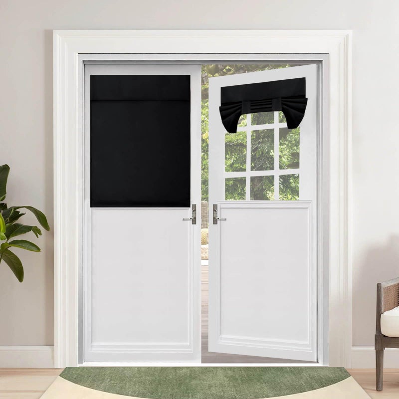 OutdoorLines خطوط خارجية لاء الستائر الفرنسية الباب الستائر الخصوصية المعزولة الحرارية معزولة الظلال الزجاجية سهلة تثبيت نافذة تريشيا الظل الستار الأمامي الصغير W12 x L40 بوصة أسود واحد - Image 1