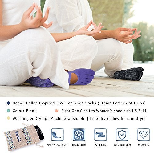 Ozaiic Yoga Socks for Women with Grips, Non-Slip Five Toe Socks for Pilates, Barre, Ballet, Fitness - Image 5