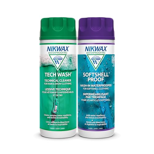 Nikwax Softshell Cleaning & Waterproofing DUO-Pack, Cleans and Restores DWR Water Repellency in Jackets, Pants, Vests, Outerwear, Ski and Snow Gear - Image 1