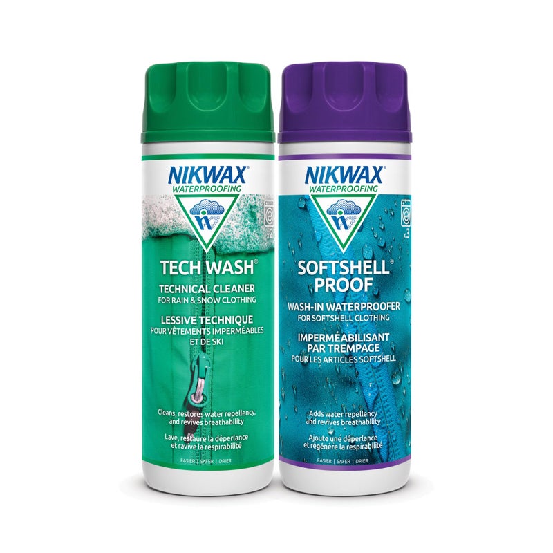 Nikwax Softshell Cleaning & Waterproofing DUO-Pack, Cleans and Restores DWR Water Repellency in Jackets, Pants, Vests, Outerwear, Ski and Snow Gear - Image 2