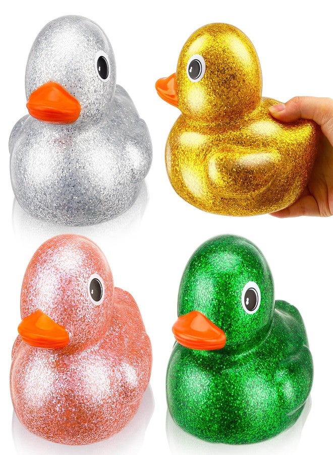 Guiqulai 4 Pcs 6.89 Inch Giant Glitter Rubber Duck,Duck Figurines Big Glitter Duck,Squeak and Floating Large Rubber Duckies for Party Favor Baby Shower Birthday Gift - Image 1