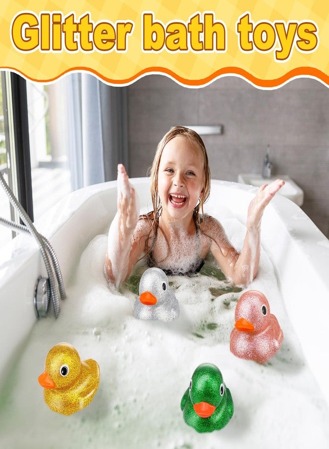 Guiqulai 4 Pcs 6.89 Inch Giant Glitter Rubber Duck,Duck Figurines Big Glitter Duck,Squeak and Floating Large Rubber Duckies for Party Favor Baby Shower Birthday Gift - Image 5