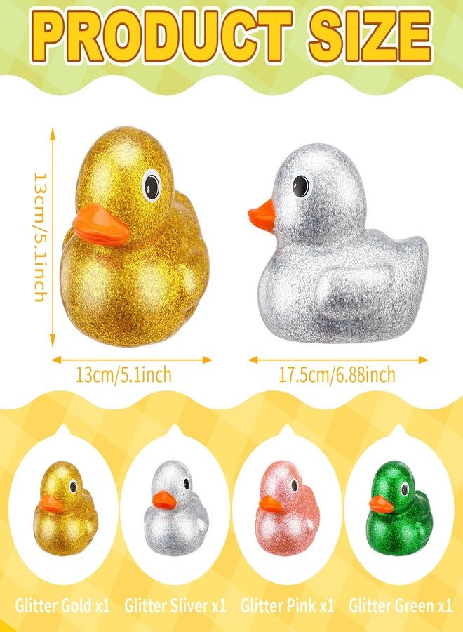 Guiqulai 4 Pcs 6.89 Inch Giant Glitter Rubber Duck,Duck Figurines Big Glitter Duck,Squeak and Floating Large Rubber Duckies for Party Favor Baby Shower Birthday Gift - Image 2