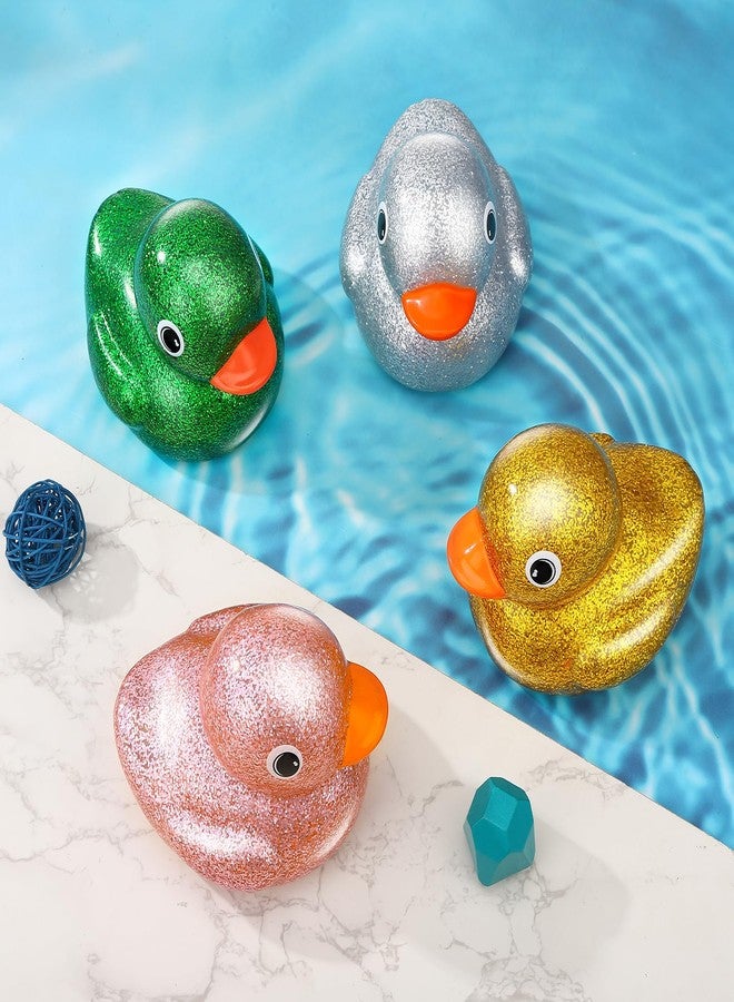 Guiqulai 4 Pcs 6.89 Inch Giant Glitter Rubber Duck,Duck Figurines Big Glitter Duck,Squeak and Floating Large Rubber Duckies for Party Favor Baby Shower Birthday Gift - Image 4