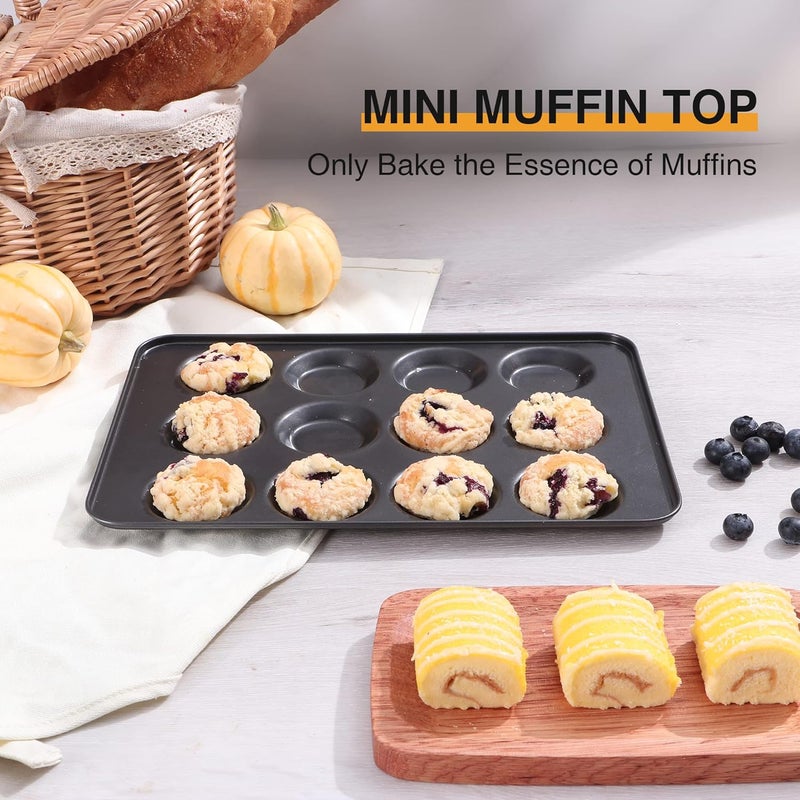 HONGBAKE Mini Muffin Top Pan for Baking, Premium 12 Cavity Small Whoopie Pie Pan, Nonstick Yorkshire Pudding Pan for Pansuffin, Moon Pie, Cookies, Dishwasher Safe and Easy to Clean - Image 3
