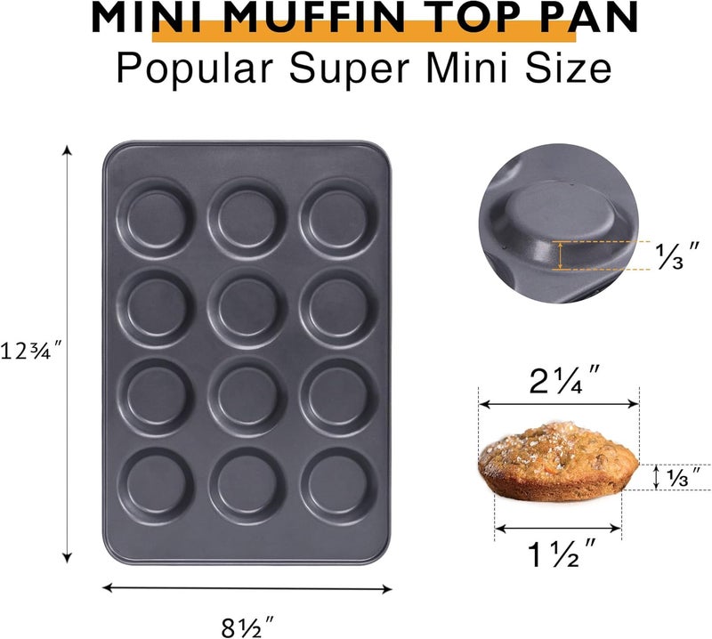 HONGBAKE Mini Muffin Top Pan for Baking, Premium 12 Cavity Small Whoopie Pie Pan, Nonstick Yorkshire Pudding Pan for Pansuffin, Moon Pie, Cookies, Dishwasher Safe and Easy to Clean - Image 2