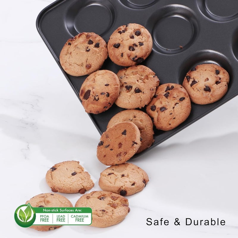 HONGBAKE Mini Muffin Top Pan for Baking, Premium 12 Cavity Small Whoopie Pie Pan, Nonstick Yorkshire Pudding Pan for Pansuffin, Moon Pie, Cookies, Dishwasher Safe and Easy to Clean - Image 5