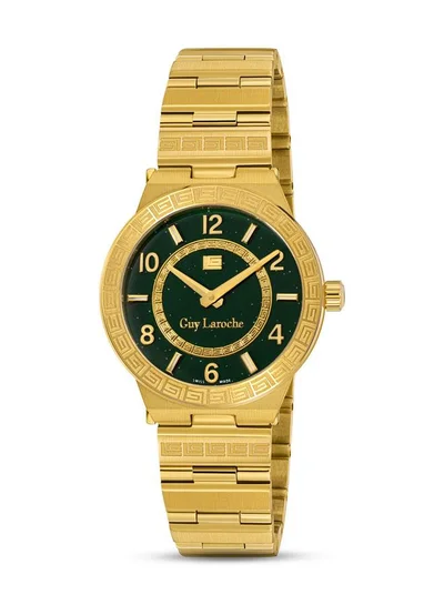 Guy Laroche Sacha 32mm Women's Swiss Quartz Watch with Green Glitter Mother-of-Pearl Dial & Gold-Plated Bracelet