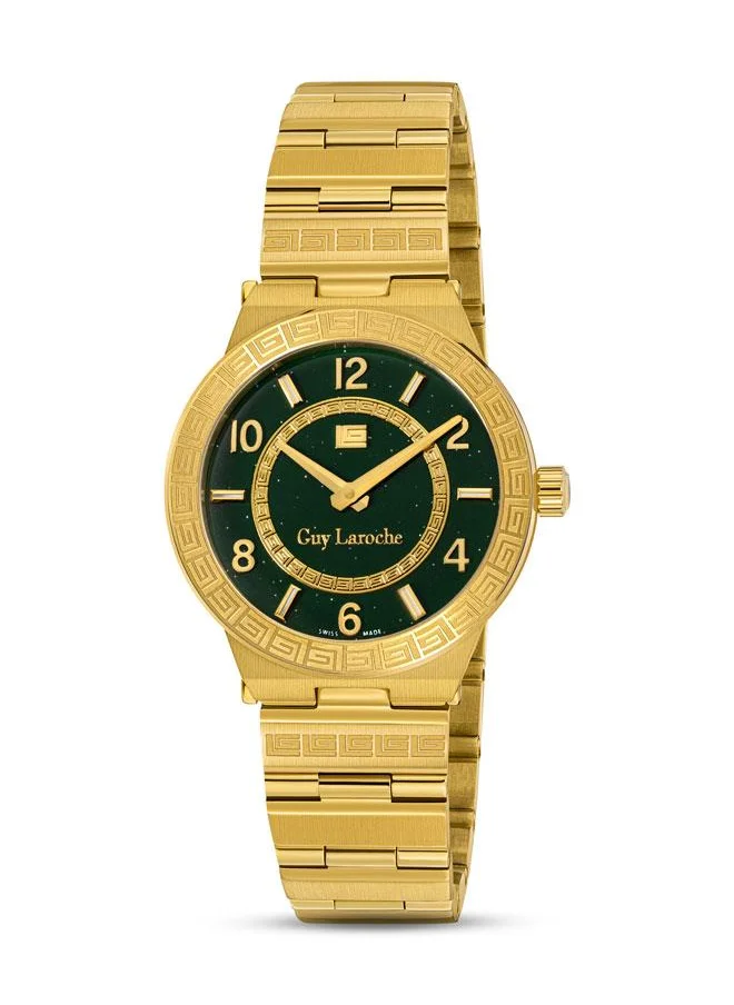 Guy Laroche Sacha 32mm Women's Swiss Quartz Watch with Green Glitter Mother-of-Pearl Dial & Gold-Plated Bracelet