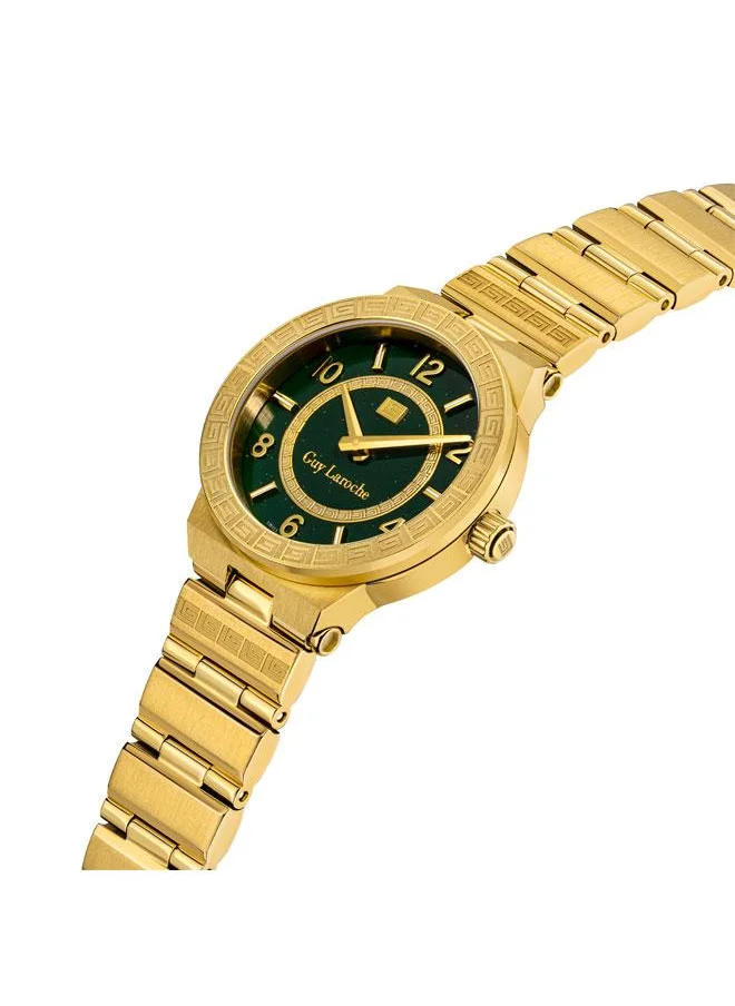 Guy Laroche Sacha 32mm Women's Swiss Quartz Watch with Green Glitter Mother-of-Pearl Dial & Gold-Plated Bracelet