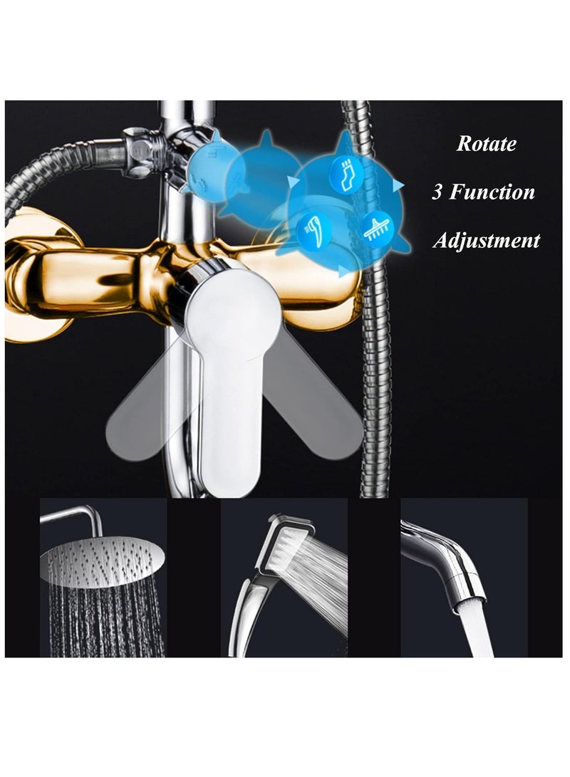 Bathroom Shower Set, Copper Plating Large Square Head Handheld Shower Wall Mount Triple Function Rainfall Shower Thermostatic Valve Mixer Set Bathroom Shower Liftable Shower Column (Silver) - Image 2