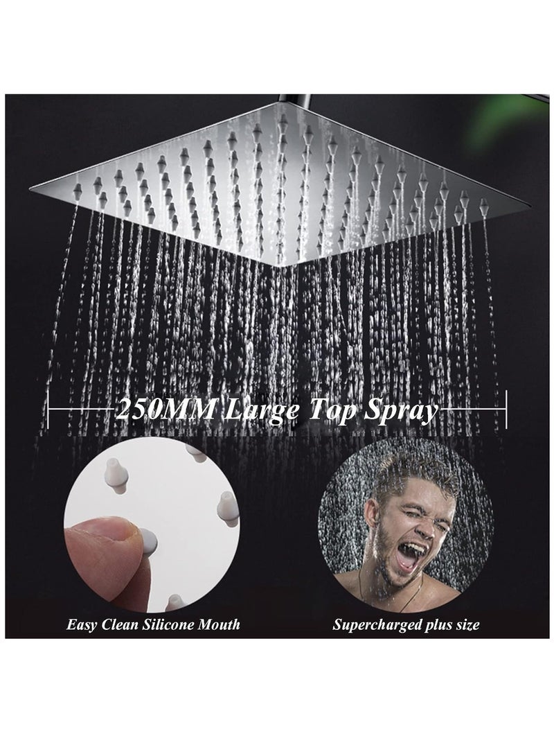 Bathroom Shower Set, Copper Plating Large Square Head Handheld Shower Wall Mount Triple Function Rainfall Shower Thermostatic Valve Mixer Set Bathroom Shower Liftable Shower Column (Silver) - Image 4