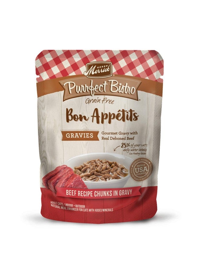 Merrick Purrfect Bistro Bon Appetits Premium Grain Free Wet Cat Food Topper, Beef Recipe Chunks in Gravy - (Pack of 24) 3 oz. Pouches - Image 1