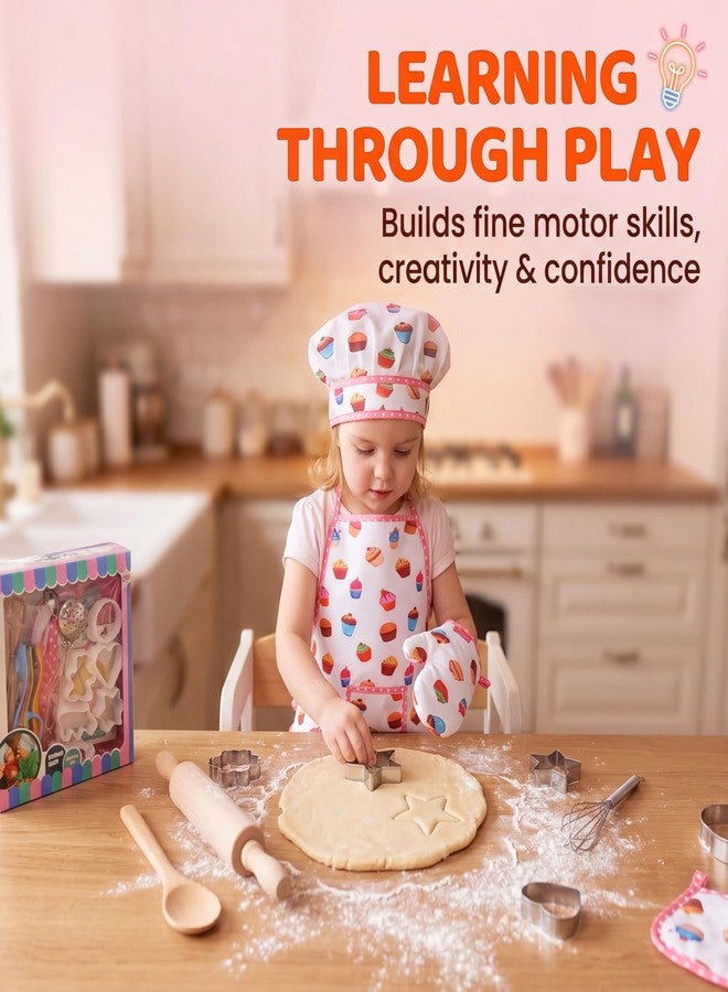 TFPOGOLD 11 PCS Kids Chef Hat and Apron Set, Toddler Cooking and Baking Set for Girls Boys, Pretend Play Kitchen Toys with Adjustable Apron & Cookie Cutters, Birthday Gifts for Ages 3-8 - Image 5