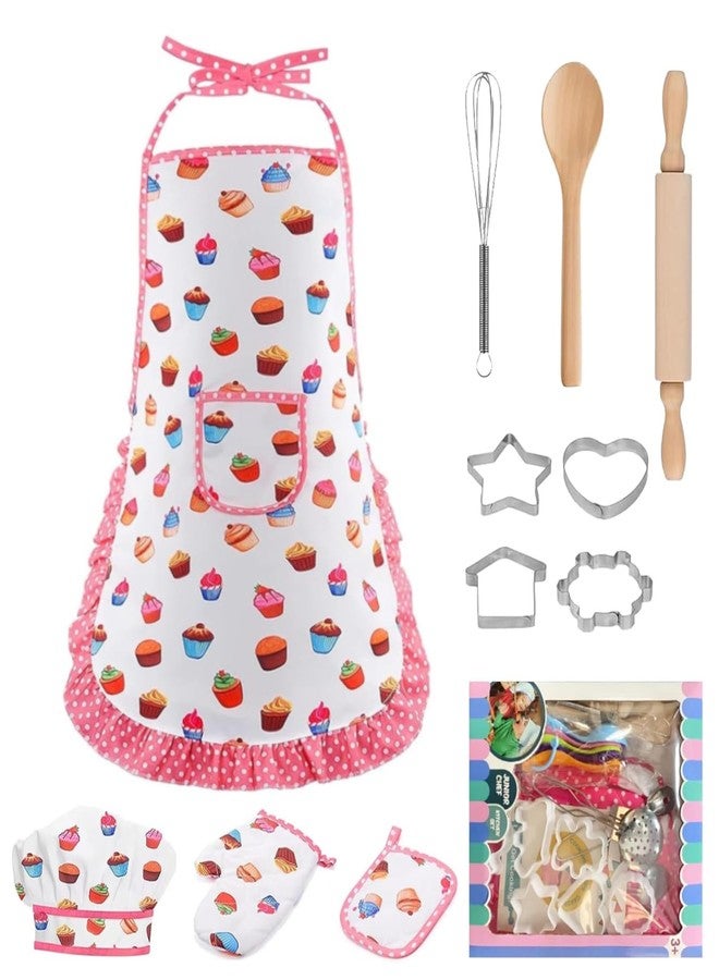 TFPOGOLD 11 PCS Kids Chef Hat and Apron Set, Toddler Cooking and Baking Set for Girls Boys, Pretend Play Kitchen Toys with Adjustable Apron & Cookie Cutters, Birthday Gifts for Ages 3-8 - Image 1