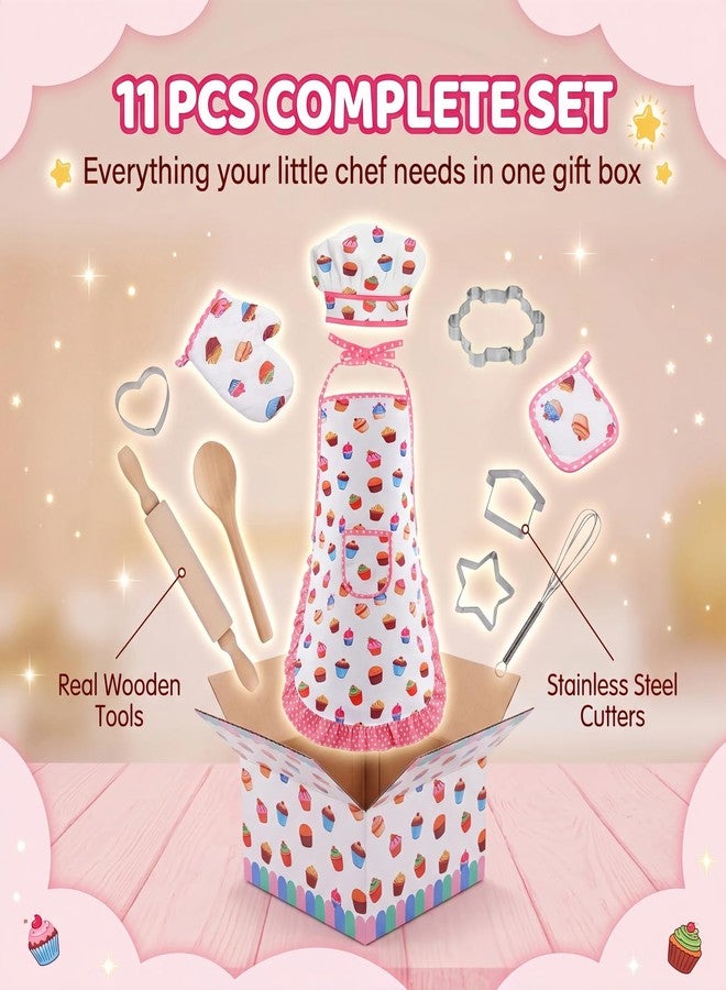 TFPOGOLD 11 PCS Kids Chef Hat and Apron Set, Toddler Cooking and Baking Set for Girls Boys, Pretend Play Kitchen Toys with Adjustable Apron & Cookie Cutters, Birthday Gifts for Ages 3-8 - Image 2