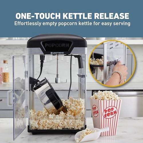 West Bend Stir Crazy Movie Theater Popcorn Popper, Gourmet Popcorn Maker Machine with Nonstick Popcorn Kettle and Popcorn Scoop for Popcorn Machine, 4 Qt., Black - Image 4