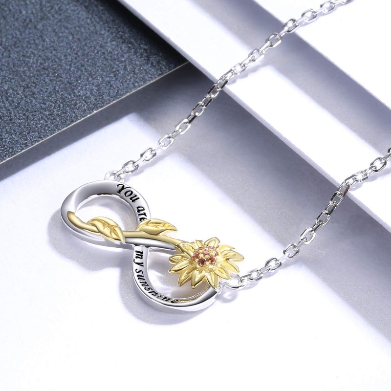 APOTIE You Are My Sunshine Necklace Sterling Silver Infinity Cross Heart Sunflower Pendant Flower Inspirational Jewelry Gift for Mom Daughter Wife Women (01 Infinity Sunflower Necklace) - Image 4