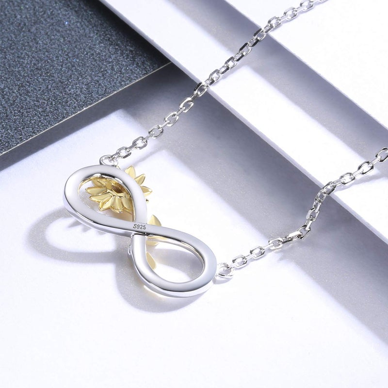 APOTIE You Are My Sunshine Necklace Sterling Silver Infinity Cross Heart Sunflower Pendant Flower Inspirational Jewelry Gift for Mom Daughter Wife Women (01 Infinity Sunflower Necklace) - Image 5