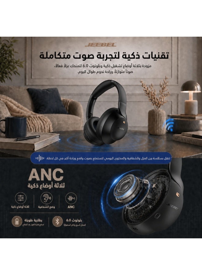 جيبيل سماعة جيبل ANCPRO اللاسلكية الذكية بعزل ضوضاء متقدم بصوت ستيريو عميق بلوتوث 6.0 وقت تشغيل 55 ساعة واتصال متعدد الاجهزة وثلاثة اوضاع تشغيل لون كحلي - Image 4