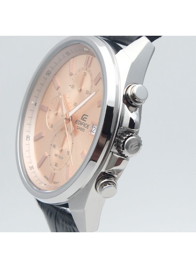 CASIO EDIFICE Chronograph Men's Watch EFV-610EL-5AUDF, 43.8 mm Peach Dial, Stainless Steel Case with Leather Strap, 100 m WR - Image 5