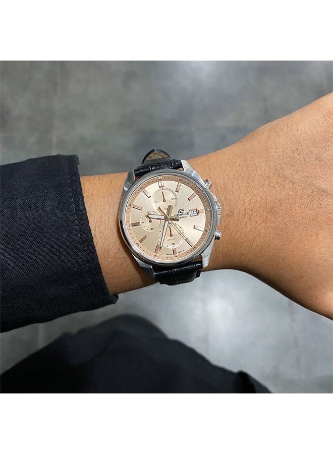 CASIO EDIFICE Chronograph Men's Watch EFV-610EL-5AUDF, 43.8 mm Peach Dial, Stainless Steel Case with Leather Strap, 100 m WR - Image 4