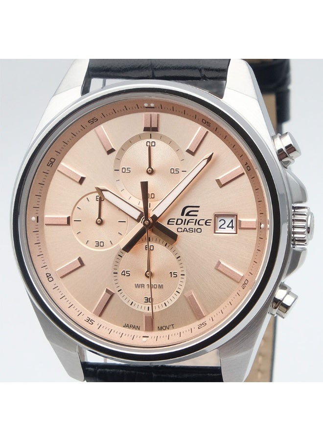 CASIO EDIFICE Chronograph Men's Watch EFV-610EL-5AUDF, 43.8 mm Peach Dial, Stainless Steel Case with Leather Strap, 100 m WR - Image 3