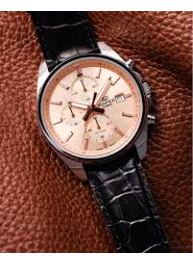 CASIO EDIFICE Chronograph Men's Watch EFV-610EL-5AUDF, 43.8 mm Peach Dial, Stainless Steel Case with Leather Strap, 100 m WR - Image 1