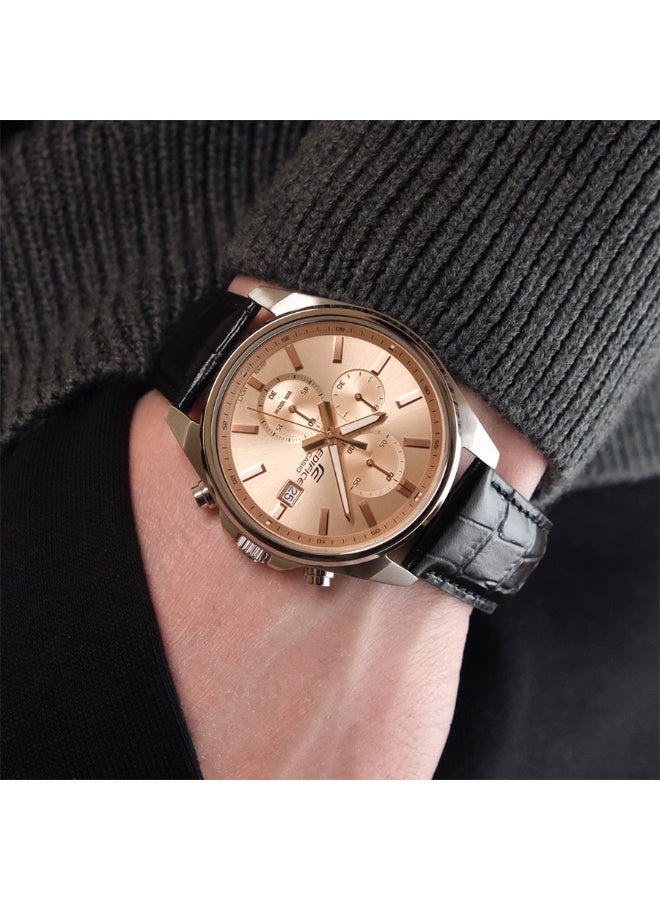 CASIO EDIFICE Chronograph Men's Watch EFV-610EL-5AUDF, 43.8 mm Peach Dial, Stainless Steel Case with Leather Strap, 100 m WR - Image 2